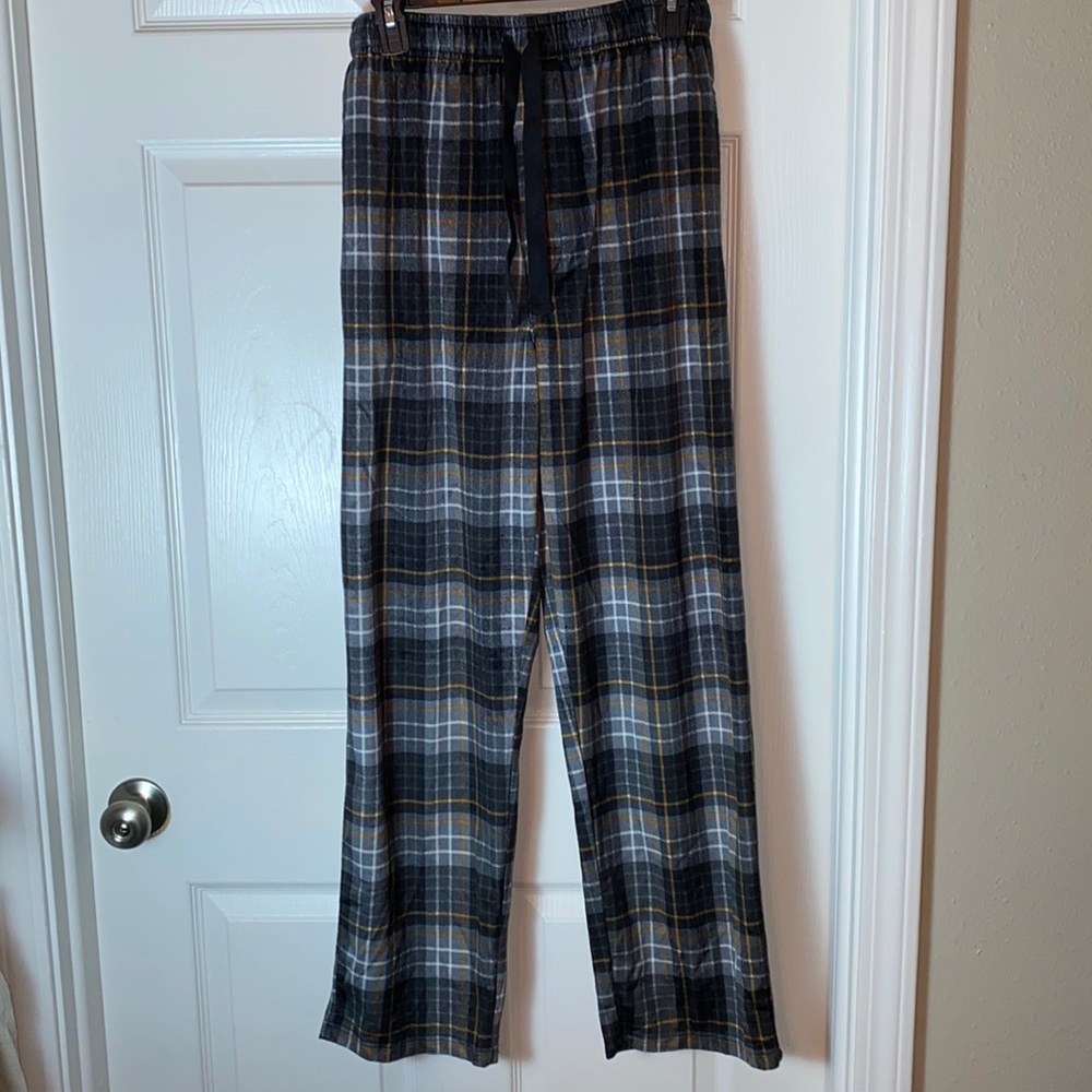 Men’s soft touch fleece sleep pants plaid waist pull tie size medium